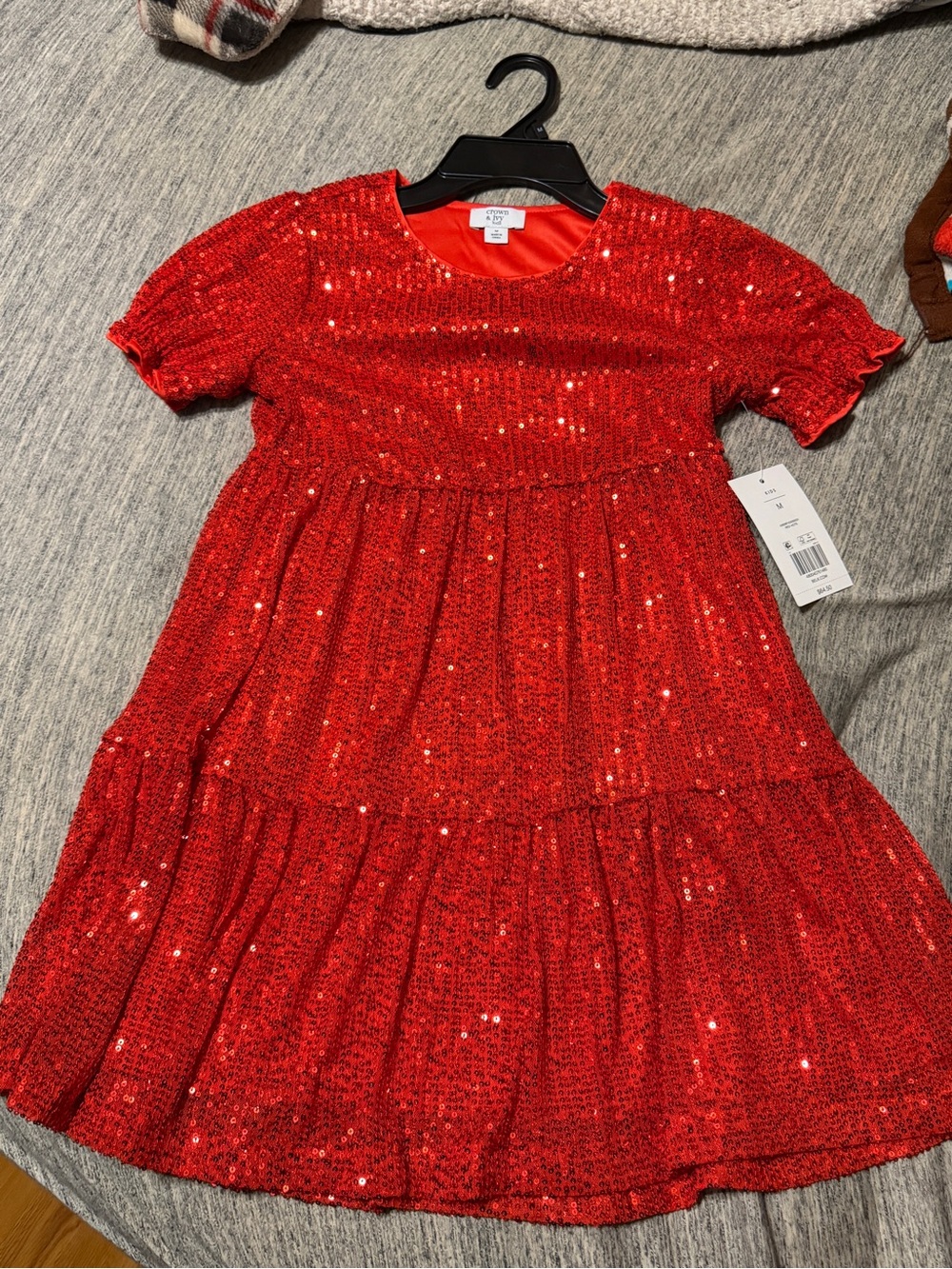 crown & ivy Red Sequin Tiered Short-Sleeve Dress